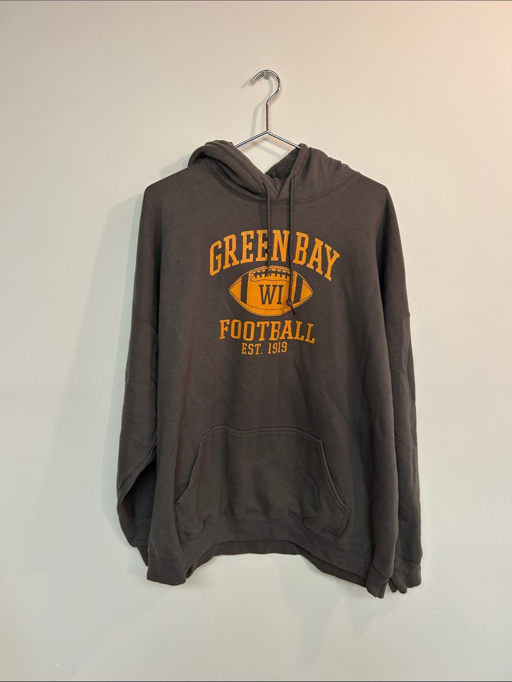 Green Bay Football Graphic Hoodie - Gray with Gold Print